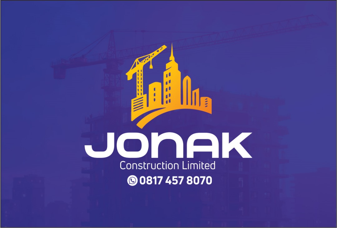 Jonak Construction Limited logo on a clearer purple background with gold building icon and company name